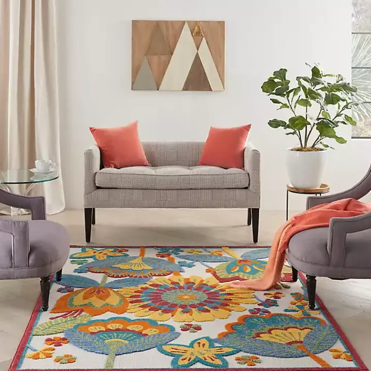 Outdoor Rugs-Kirklands Home Whimsical Flowers Outdoor Area Rug, 6x9 Multi