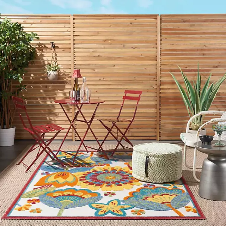 Outdoor Rugs-Kirklands Home Whimsical Flowers Outdoor Area Rug, 6x9 Multi