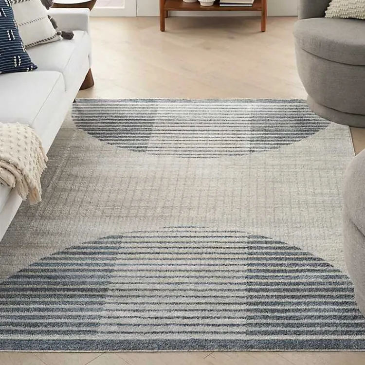 Area Rugs-Kirklands Home Blue and Ivory Half Moon Washable Area Rug, 5x7