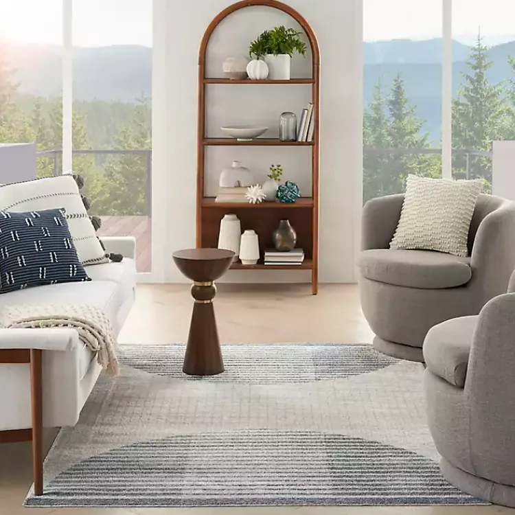 Area Rugs-Kirklands Home Blue and Ivory Half Moon Washable Area Rug, 5x7