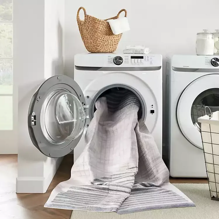 Area Rugs-Kirklands Home Blue and Ivory Half Moon Washable Area Rug, 5x7