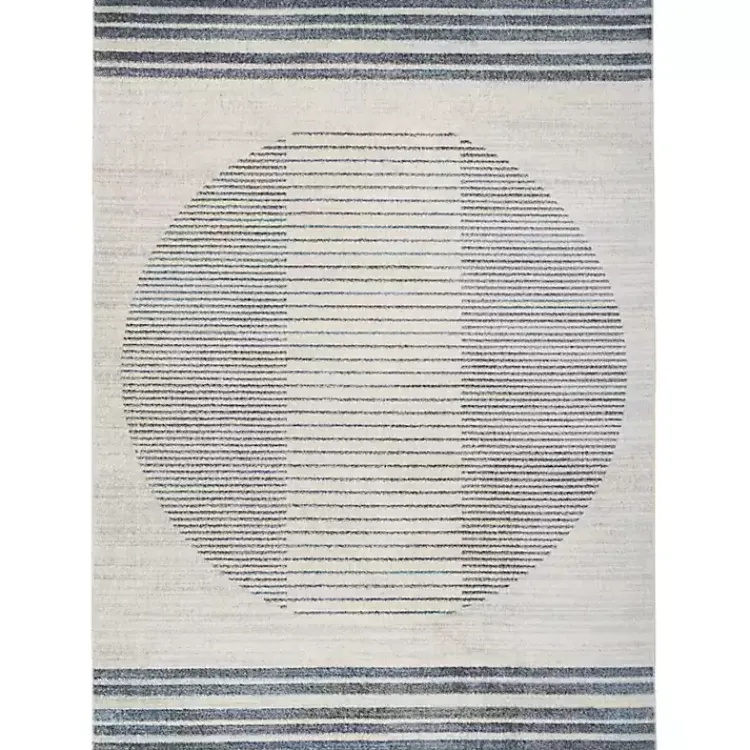 Area Rugs-Kirklands Home Blue and Ivory Linear Orb Washable Area Rug, 5x7