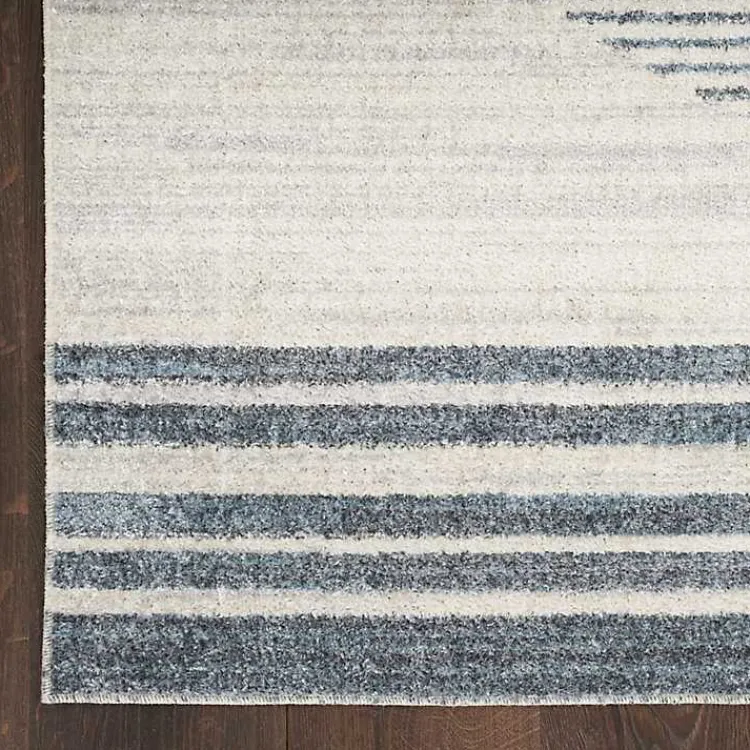 Area Rugs-Kirklands Home Blue and Ivory Linear Orb Washable Area Rug, 5x7