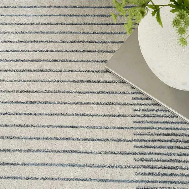 Area Rugs-Kirklands Home Blue and Ivory Linear Orb Washable Area Rug, 5x7