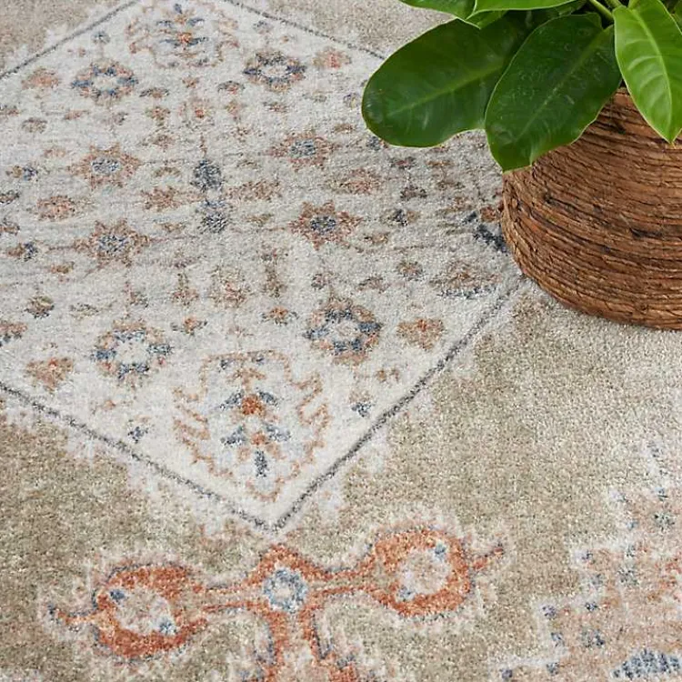 Area Rugs-Kirklands Home Sage Distressed Medallion Washable Area Rug, 5x7
