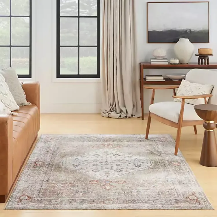 Area Rugs-Kirklands Home Sage Distressed Medallion Washable Area Rug, 5x7