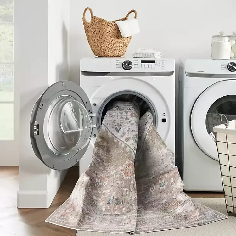 Area Rugs-Kirklands Home Sage Distressed Medallion Washable Area Rug, 5x7