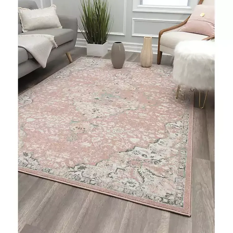 Area Rugs-Kirklands Home Pink Rose Medallion Area Rug, 5x7