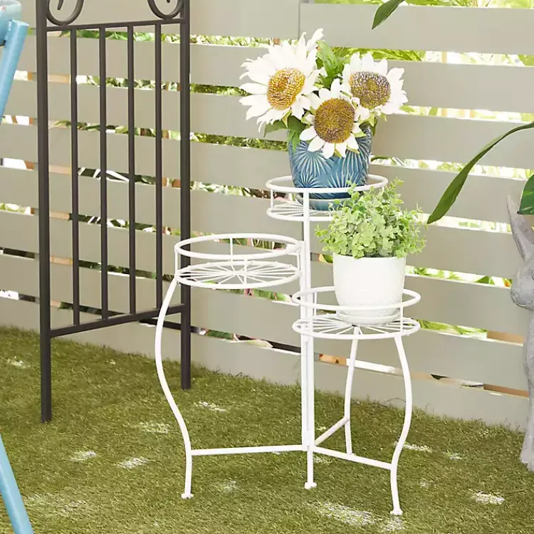 Planters-Kirklands Home Metal Starburst 3-Tier Plant Stand White