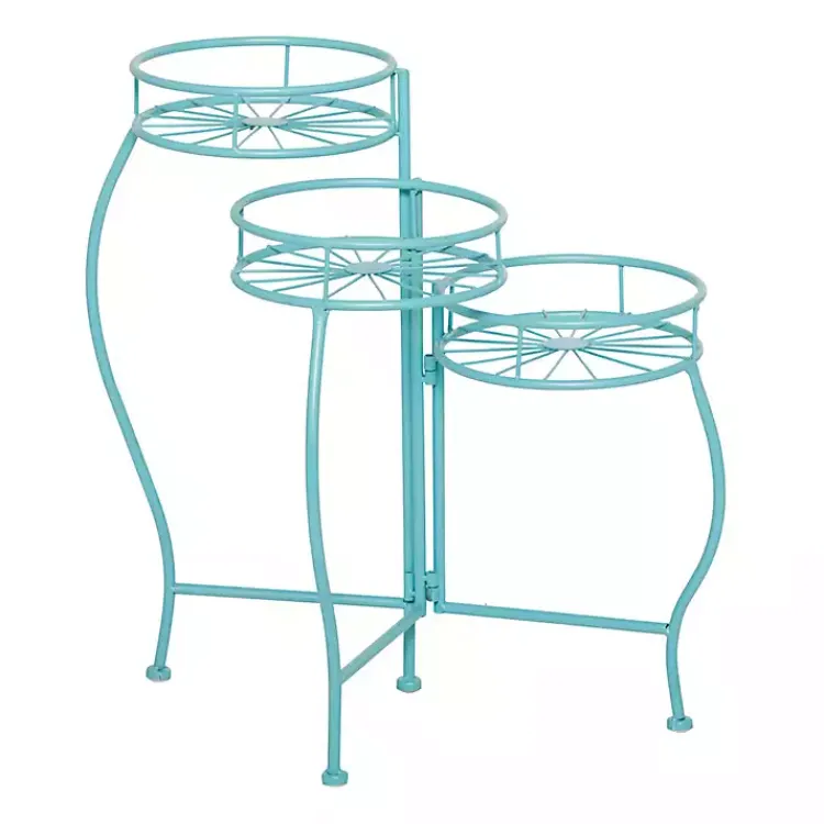 Planters-Kirklands Home Turquoise Metal Starburst 3-Tier Plant Stand Blue