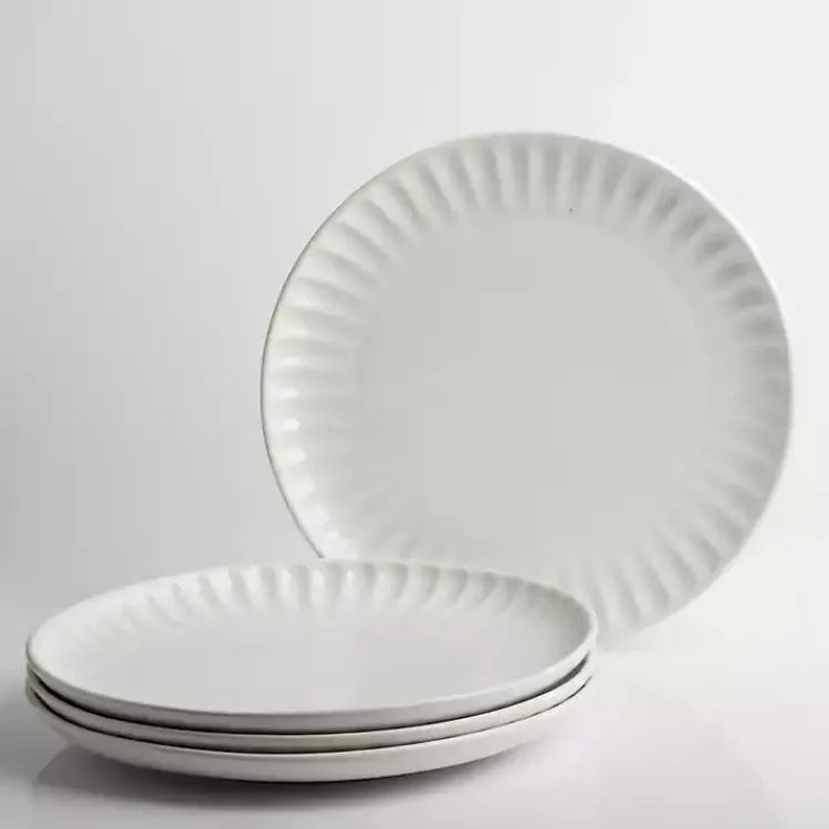 Dinnerware-Kirklands Home Petals Ceramic Dinner Plates, Set of 4 White