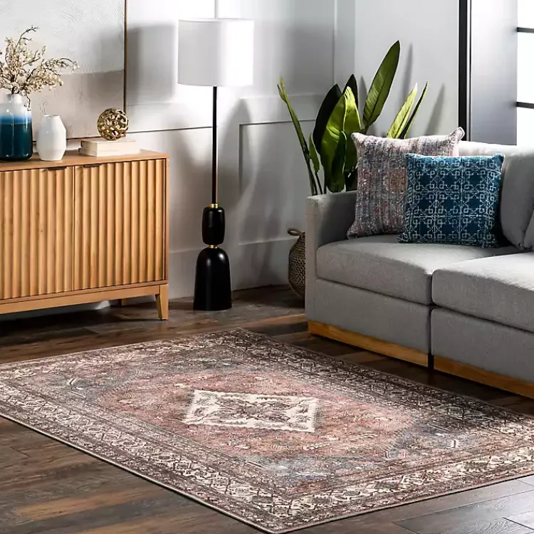 Area Rugs-Kirklands Home Persian Medallion Washable Area Rug, 3x5 Red