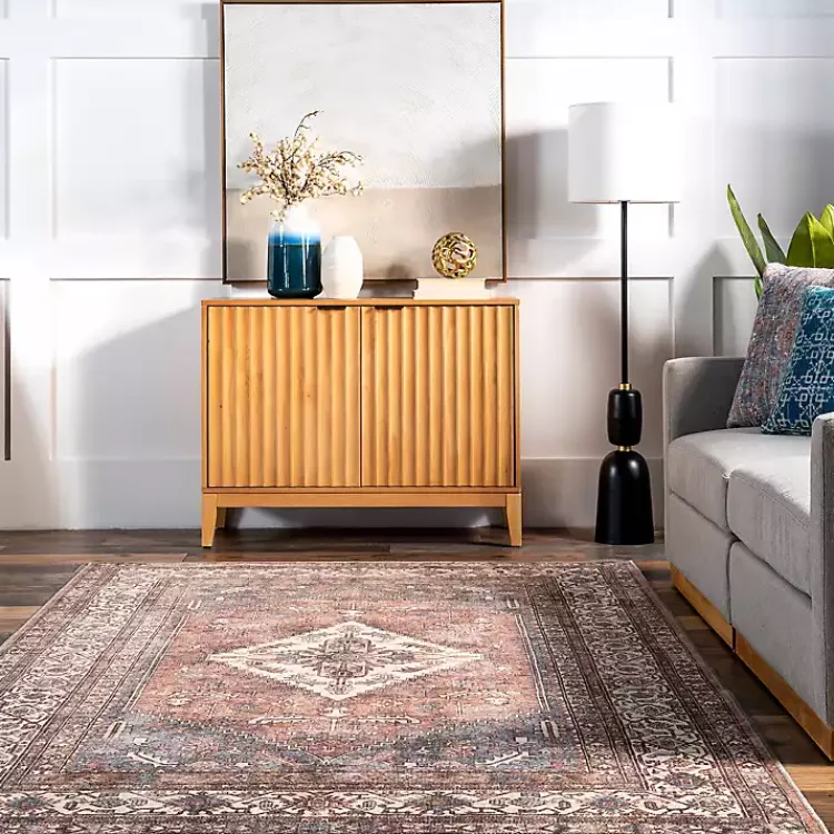 Area Rugs-Kirklands Home Persian Medallion Washable Area Rug, 3x5 Red