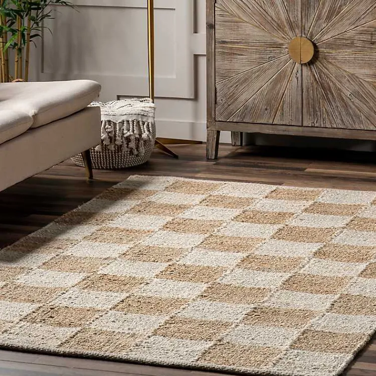 Area Rugs-Kirklands Home Jute Tan Checkered Area Rug, 5x8