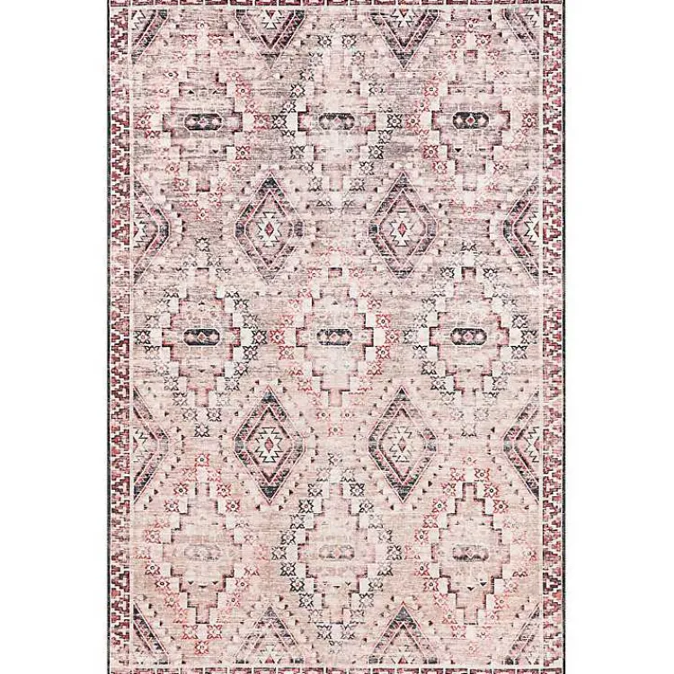 Area Rugs-Kirklands Home Cream & Red Diamond Trellis Washable Area Rug, 5x8