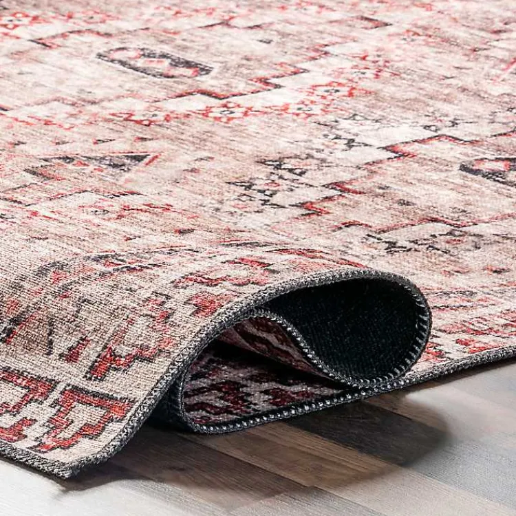 Area Rugs-Kirklands Home Cream & Red Diamond Trellis Washable Area Rug, 5x8