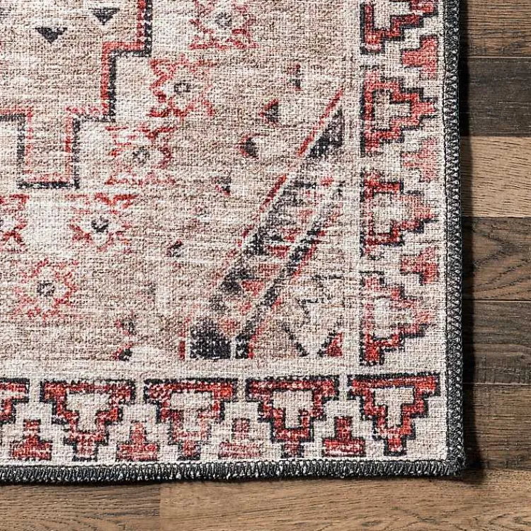Area Rugs-Kirklands Home Cream & Red Diamond Trellis Washable Area Rug, 5x8