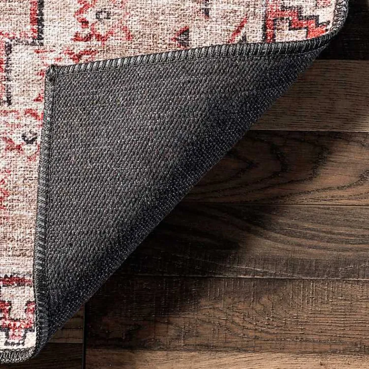 Area Rugs-Kirklands Home Cream & Red Diamond Trellis Washable Area Rug, 5x8