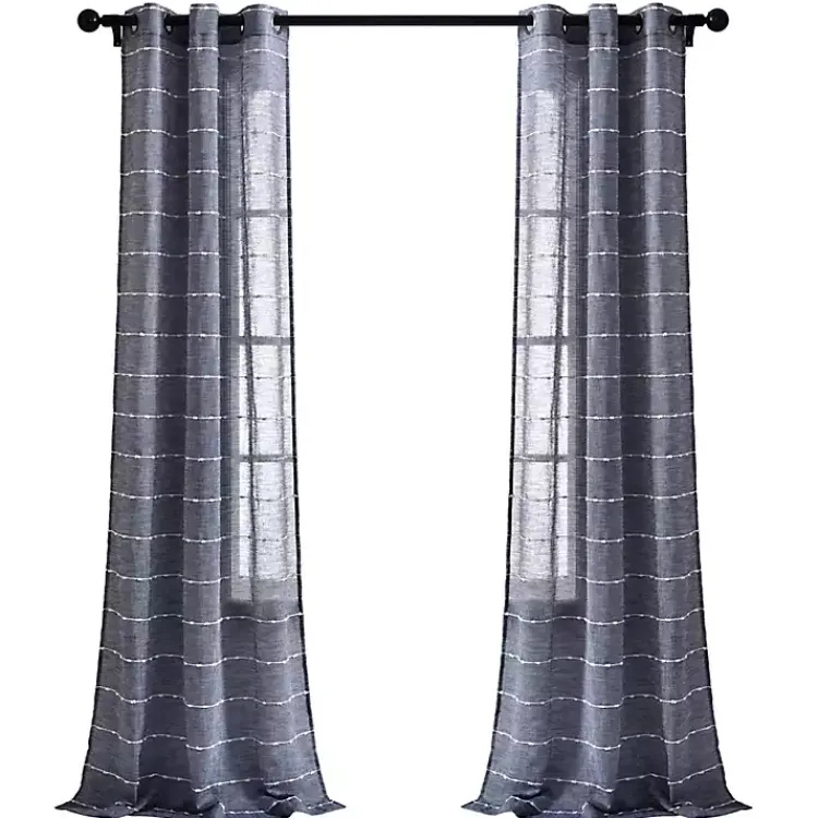 Curtains & Drapes-Kirklands Home Sheer Navy Striped Curtain Panel Set, 95 in. Blue