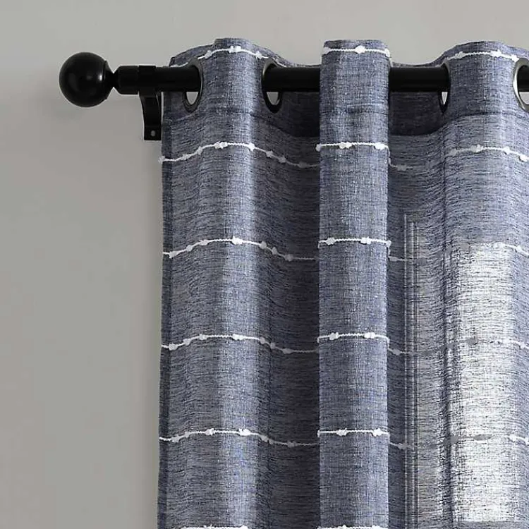 Curtains & Drapes-Kirklands Home Sheer Navy Striped Curtain Panel Set, 95 in. Blue