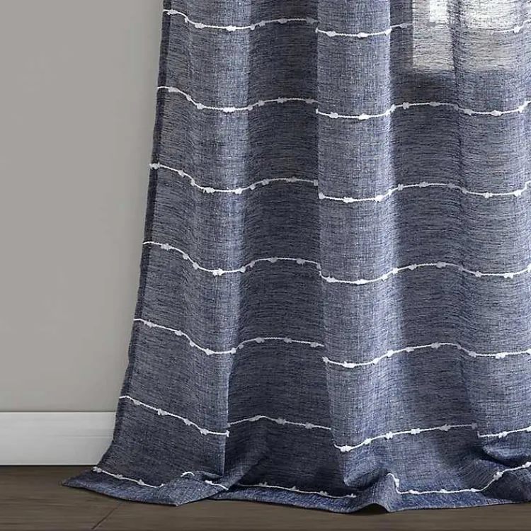 Curtains & Drapes-Kirklands Home Sheer Navy Striped Curtain Panel Set, 95 in. Blue