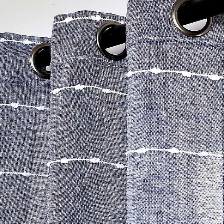 Curtains & Drapes-Kirklands Home Sheer Navy Striped Curtain Panel Set, 95 in. Blue