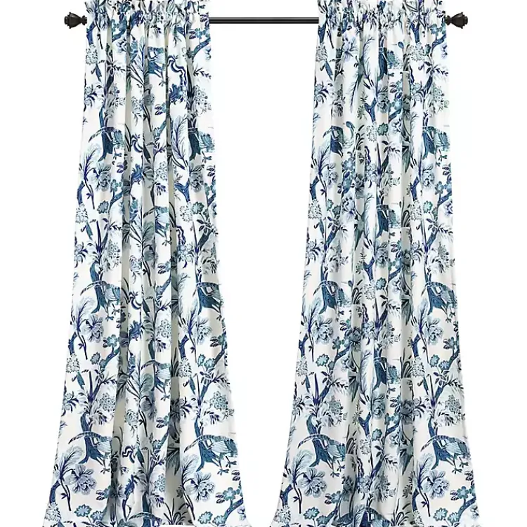 Curtains & Drapes-Kirklands Home Blue and White Dolores Curtain Panel Set, 95 in.