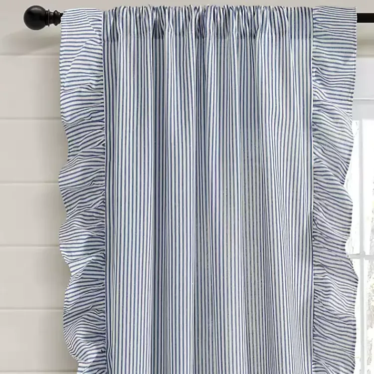 Curtains & Drapes-Kirklands Home Blue Stripe Ruffled Curtain Panel Set, 84 in.