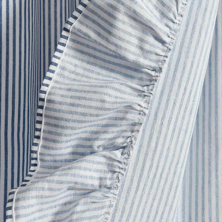 Curtains & Drapes-Kirklands Home Blue Stripe Ruffled Curtain Panel Set, 84 in.