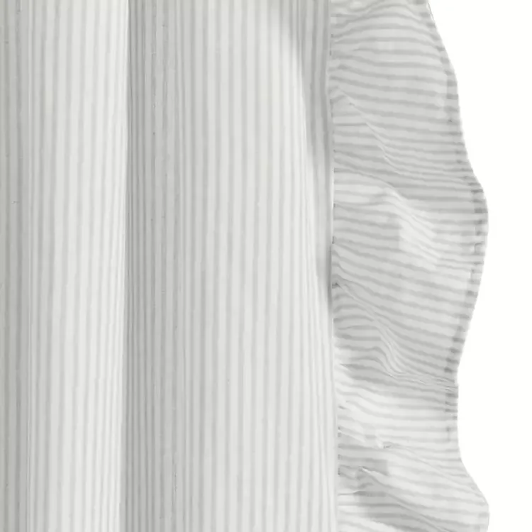 Curtains & Drapes-Kirklands Home Gray Stripe Ruffled Curtain Panel Set, 84 in.