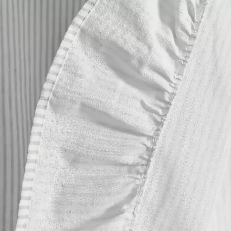 Curtains & Drapes-Kirklands Home Gray Stripe Ruffled Curtain Panel Set, 84 in.