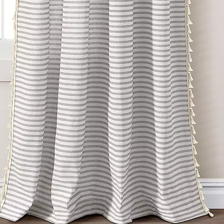 Curtains & Drapes-Kirklands Home Gray Striped Tassel Curtain Panel Set, 84 in.