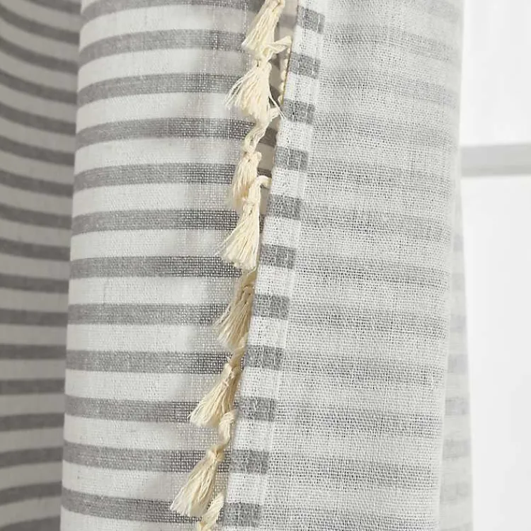 Curtains & Drapes-Kirklands Home Gray Striped Tassel Curtain Panel Set, 84 in.