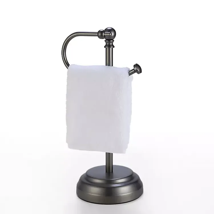 Bathroom Accessories-Kirklands Home Dark Chrome Hook Countertop Towel Holder Gray