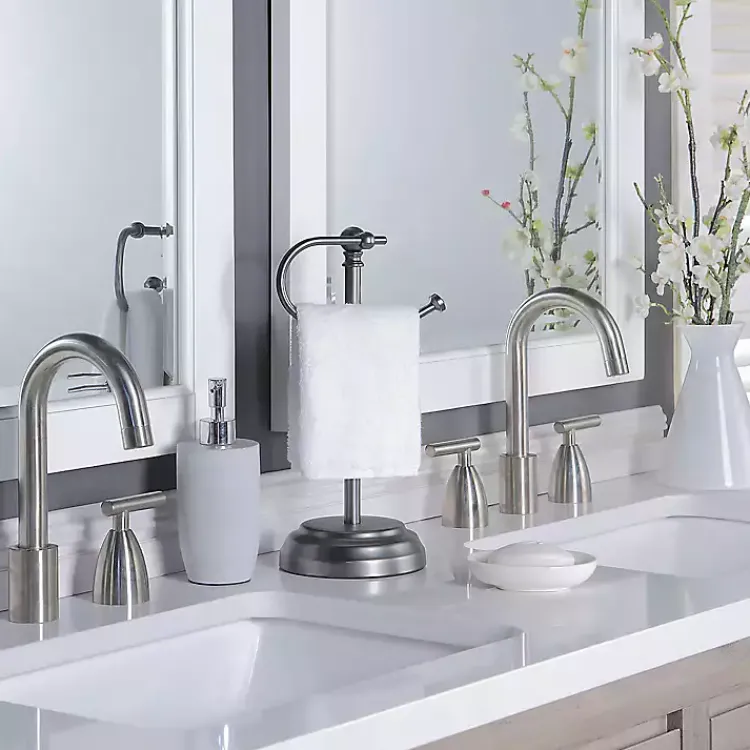 Bathroom Accessories-Kirklands Home Dark Chrome Hook Countertop Towel Holder Gray