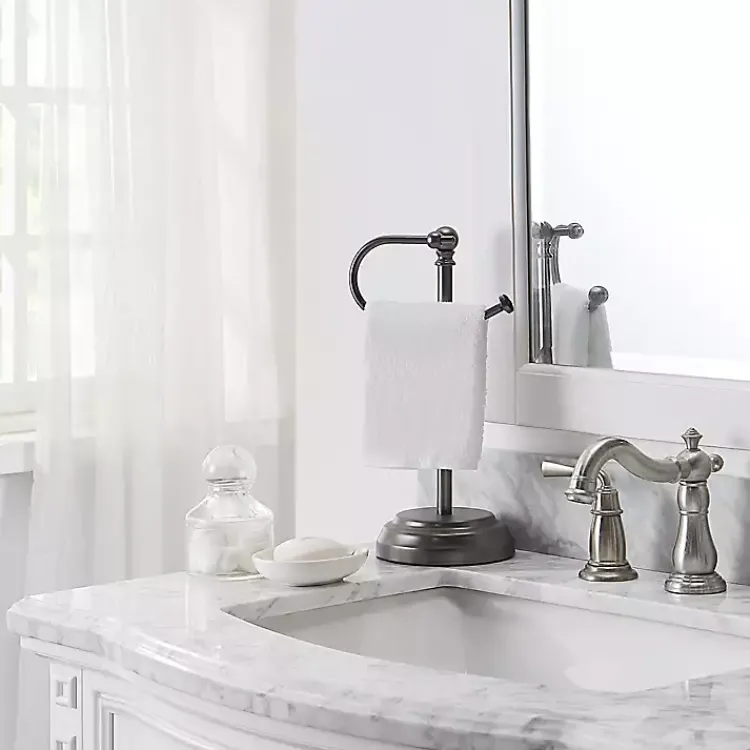 Bathroom Accessories-Kirklands Home Dark Chrome Hook Countertop Towel Holder Gray