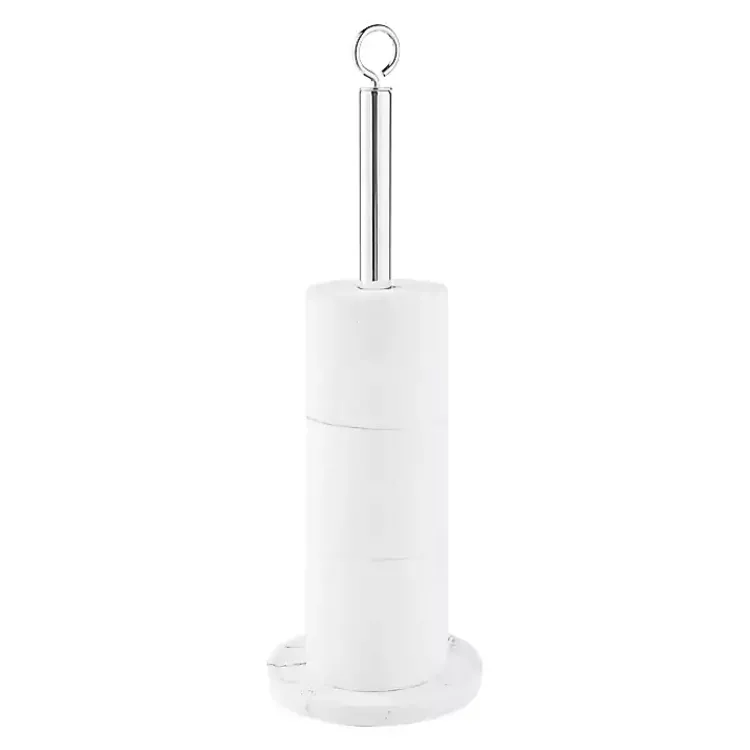 Bathroom Accessories-Kirklands Home Chrome and White Marble Toilet Paper Holder