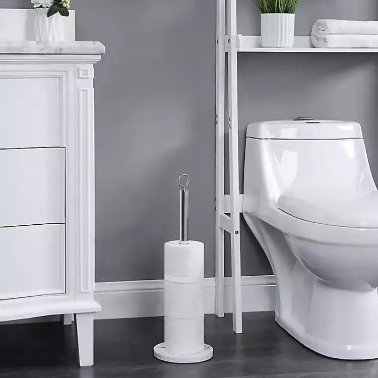 Bathroom Accessories-Kirklands Home Chrome and White Marble Toilet Paper Holder