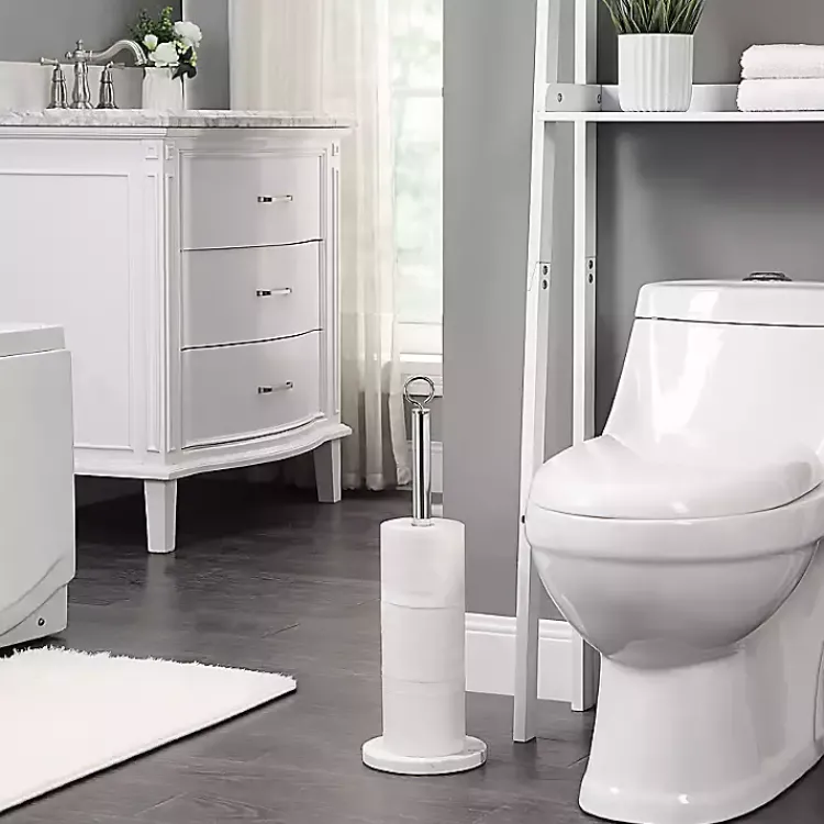 Bathroom Accessories-Kirklands Home Chrome and White Marble Toilet Paper Holder