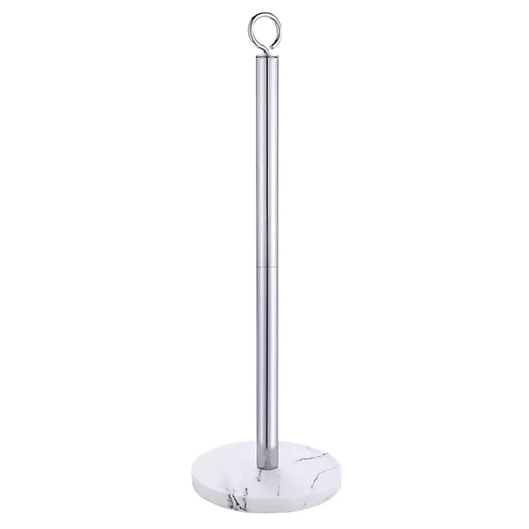Bathroom Accessories-Kirklands Home Chrome and White Marble Toilet Paper Holder