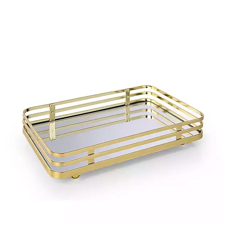 Bathroom Accessories-Kirklands Home Satin Mirrored Vanity Tray Gold
