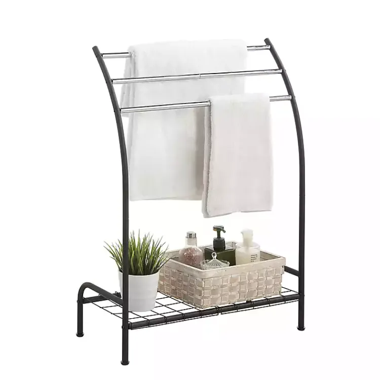 Bathroom Accessories-Kirklands Home Steel 3-Bar Standing Towel Rack Black