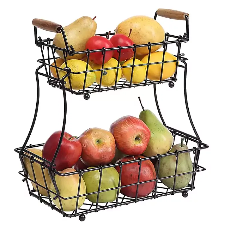 Kitchen Storage-Kirklands Home Metal Wire Stackable Kitchen Baskets Black