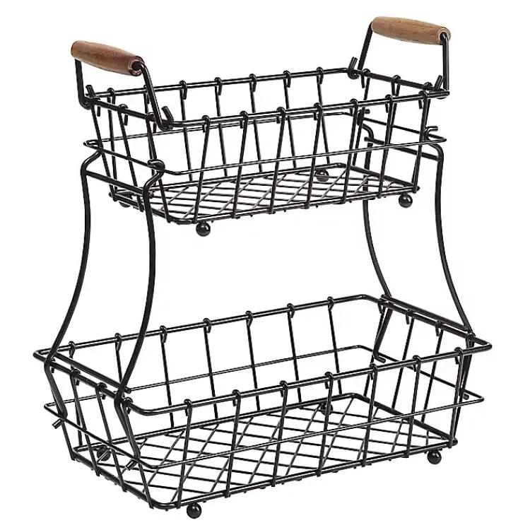 Kitchen Storage-Kirklands Home Metal Wire Stackable Kitchen Baskets Black