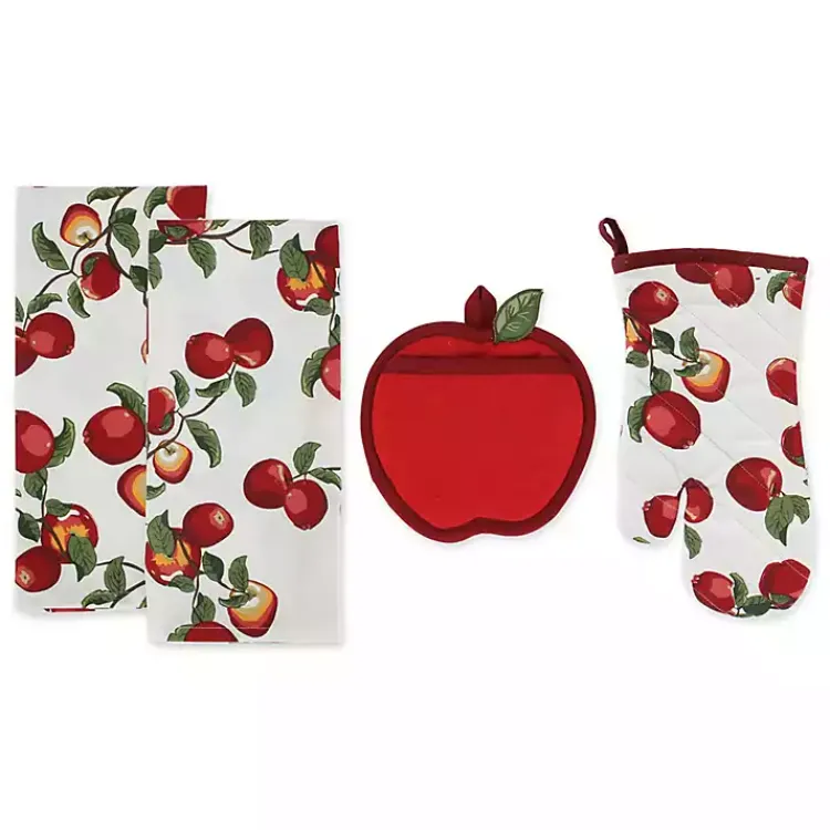 Kitchen Accessories-Kirklands Home Red Apples 4-pc. Kitchen Towel and Pot Holder Set