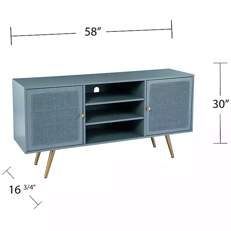 Tv Stands & Media Consoles-Kirklands Home Light Wood and Cane Media Cabinet Blue