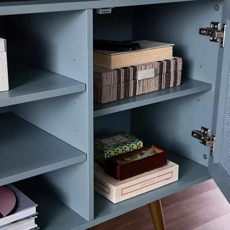 Tv Stands & Media Consoles-Kirklands Home Light Wood and Cane Media Cabinet Blue