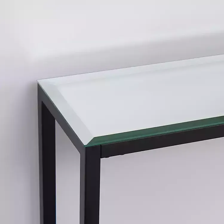 Console Tables-Kirklands Home Long Metal Mirrored Top Console Table Black