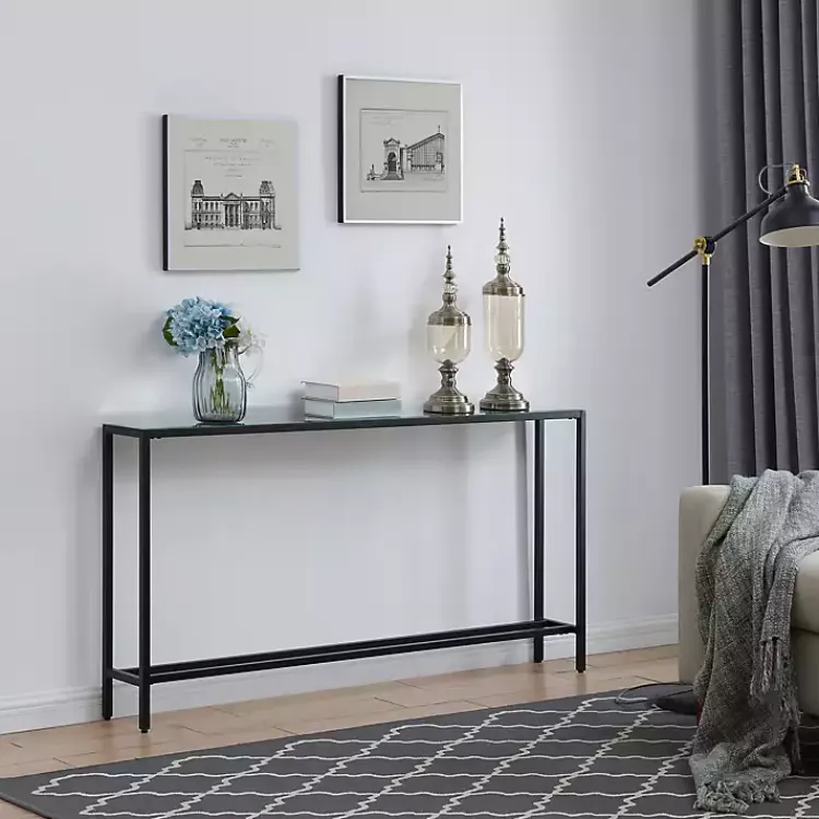 Console Tables-Kirklands Home Long Metal Mirrored Top Console Table Black
