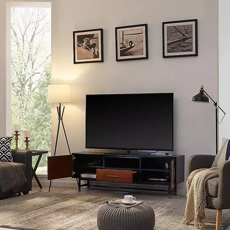 Tv Stands & Media Consoles-Kirklands Home Black and Wood 2-Door Media Cabinet Brown